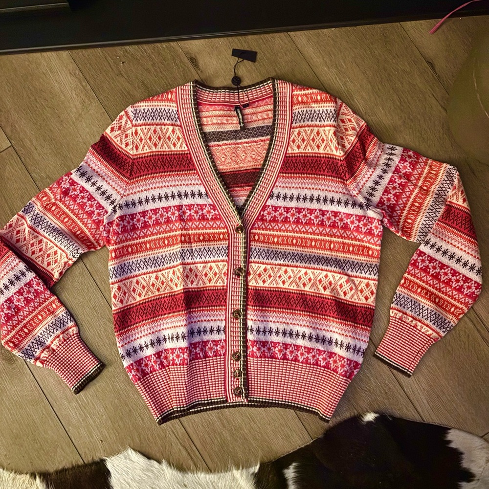 Beautiful multi colour button front sweater from Denmark